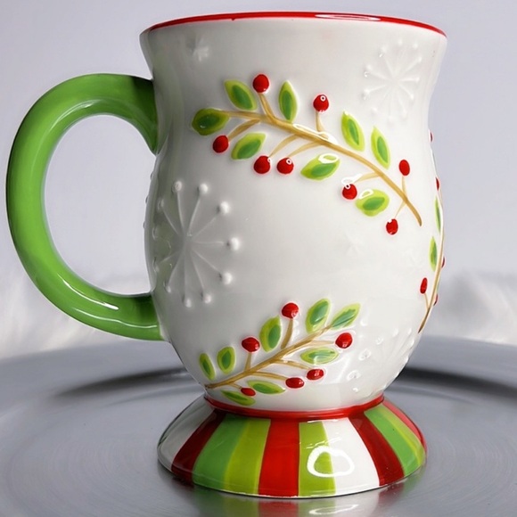 NWOT Bundle Pier 1 Mugs 3D Reindeer Jingle Bell Polka Dot & Gift Giving Snowman - Picture 4 of 8